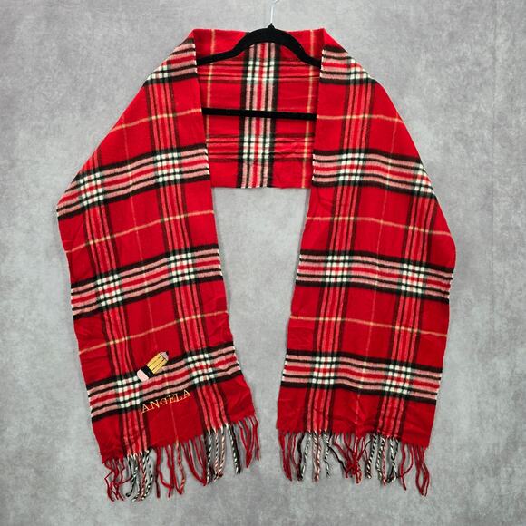 Cashmink Red Plaid Tartan Fringe Wrap Angela Pencil Patch Shawl Scarves Scarf - Picture 1 of 6